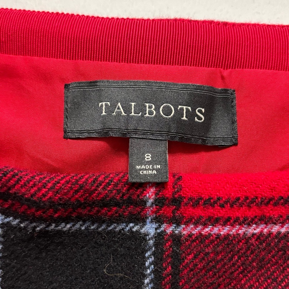 Talbots Vibrant Red and Black Checkered Kilt Style Skirt